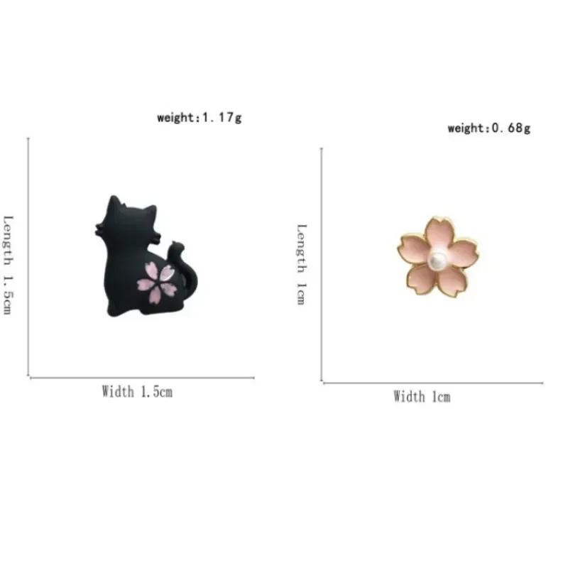 Cute Cartoon Fashion Silver Needle Playful and Cute Cat Flower Earrings Girl's Temperament Versatile Design Asymmetrical Earring