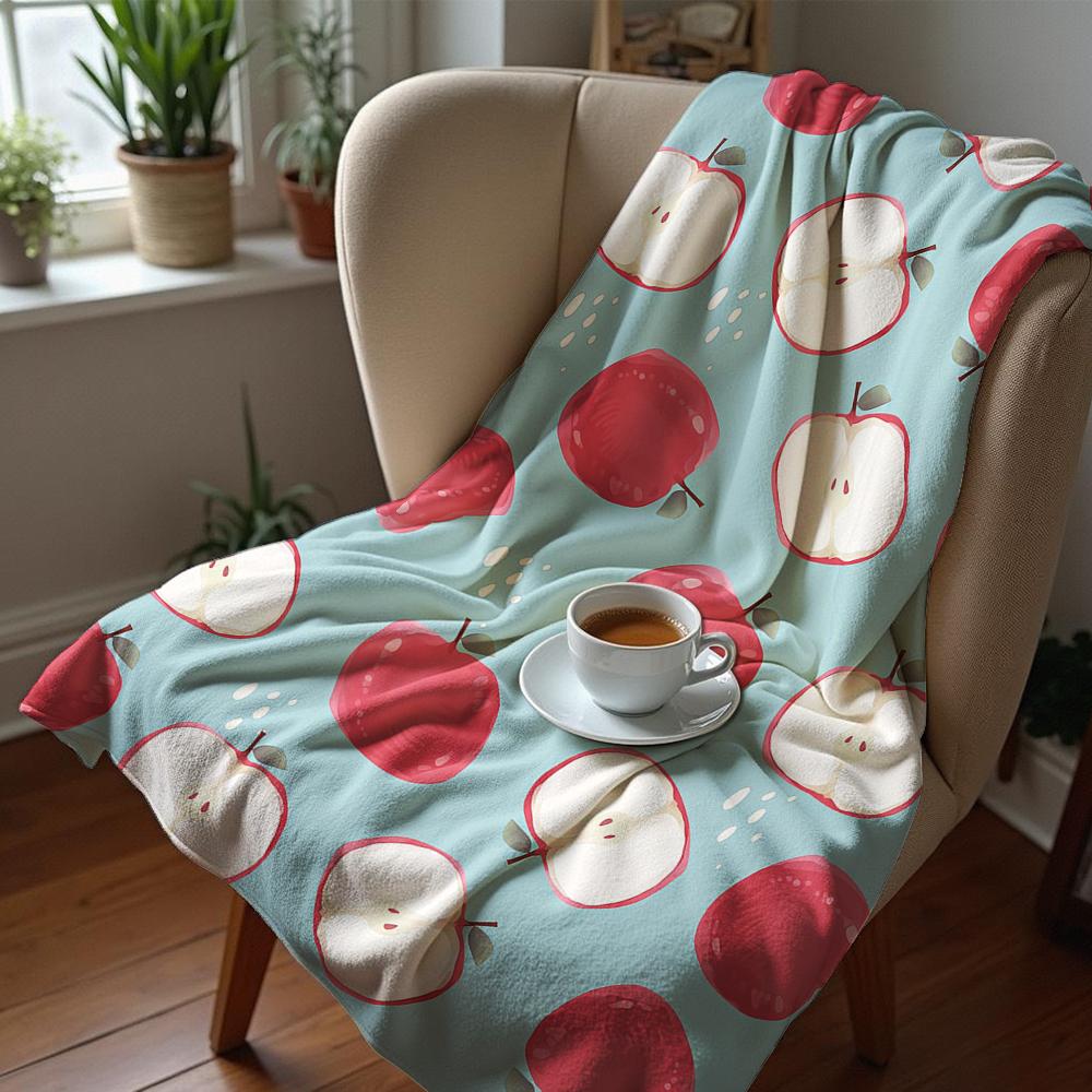 Red Apple Slice Ultra Soft Sherpa Fleece Blanket Fluffy Warm Halloween Cozy Throw For Sofa Couch Bedroom Gift All Season