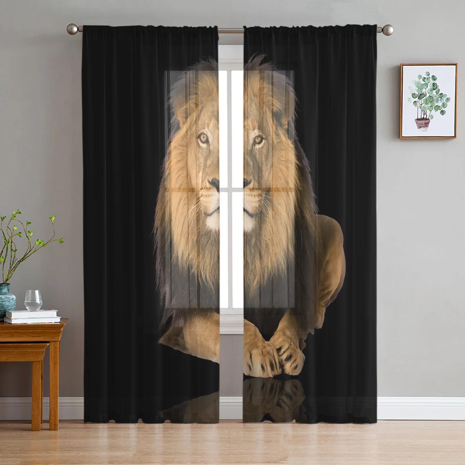 

Африканские дикие животные Лев Прозрачные шторы Гостиная Окно Тюль Шторы Для Спальни Кухня Украшения Дома Вуаль Шторы W135 x H115cm x1&Rod Pocket
