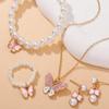 Children's Pearl Alloy Butterfly Necklace & Earring Set - 4-Piece Princess Accessory