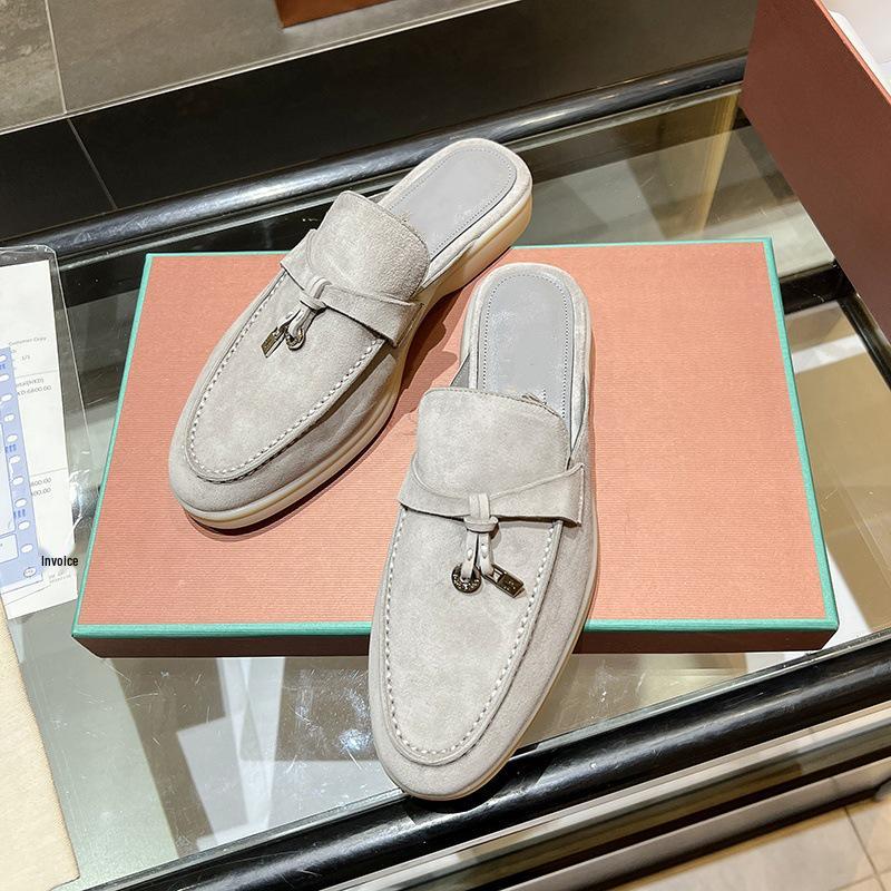 LP Women's Genuine Leather Backless Loafers - Spring Retro Slip-On Flats