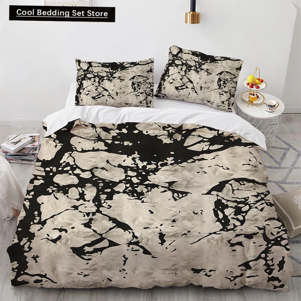 Marble King Queen Duvet Cover Cool Black and White Texture Pattern Bedding Set for Teens Adults 2/3pcs Polyester Quilt Cover