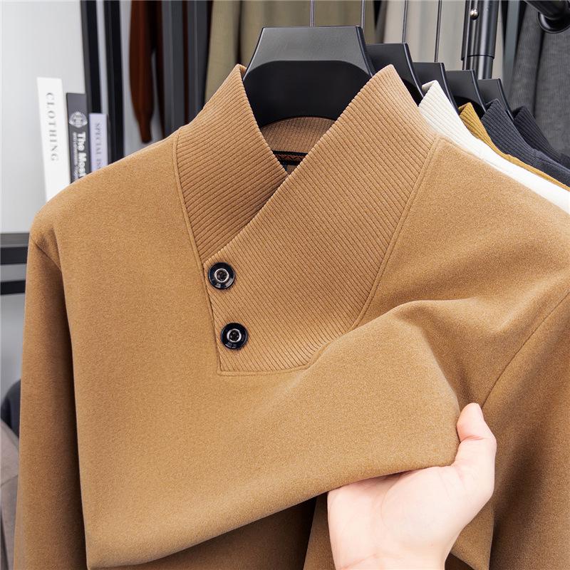 

Men s Fleece Pullover with Velvet Scarf Collar and Decorative Buttons - Solid Color, Warm for Autumn/Winter 3XL хакі