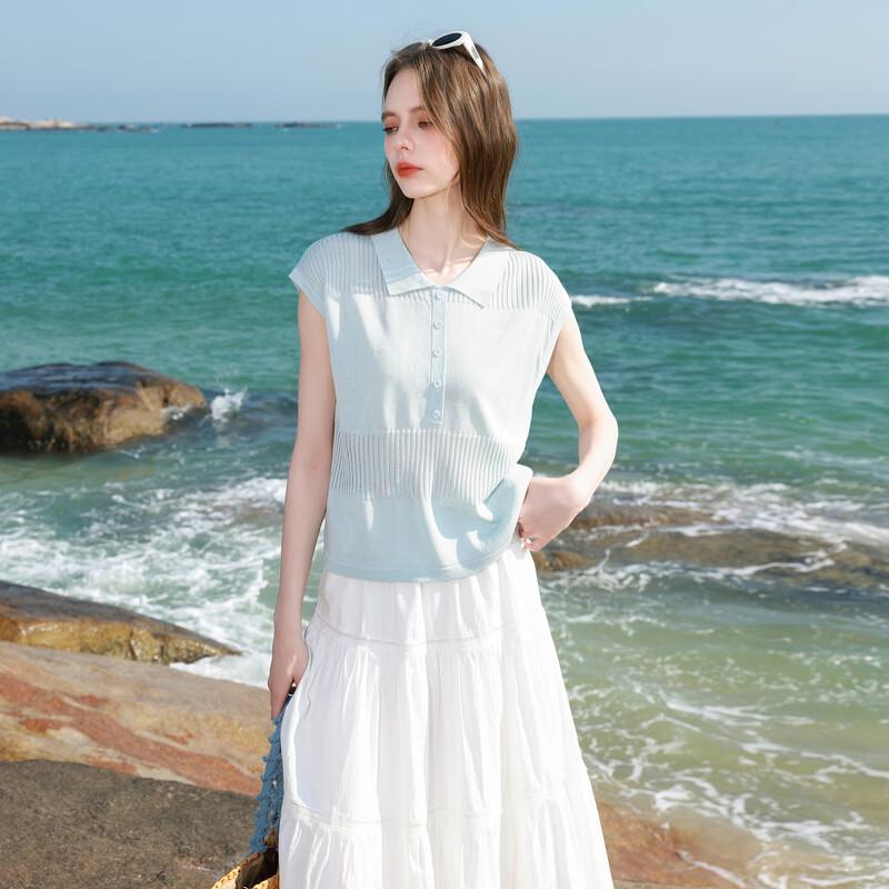 Women's Lightweight Embroidered Lapel Knit Top