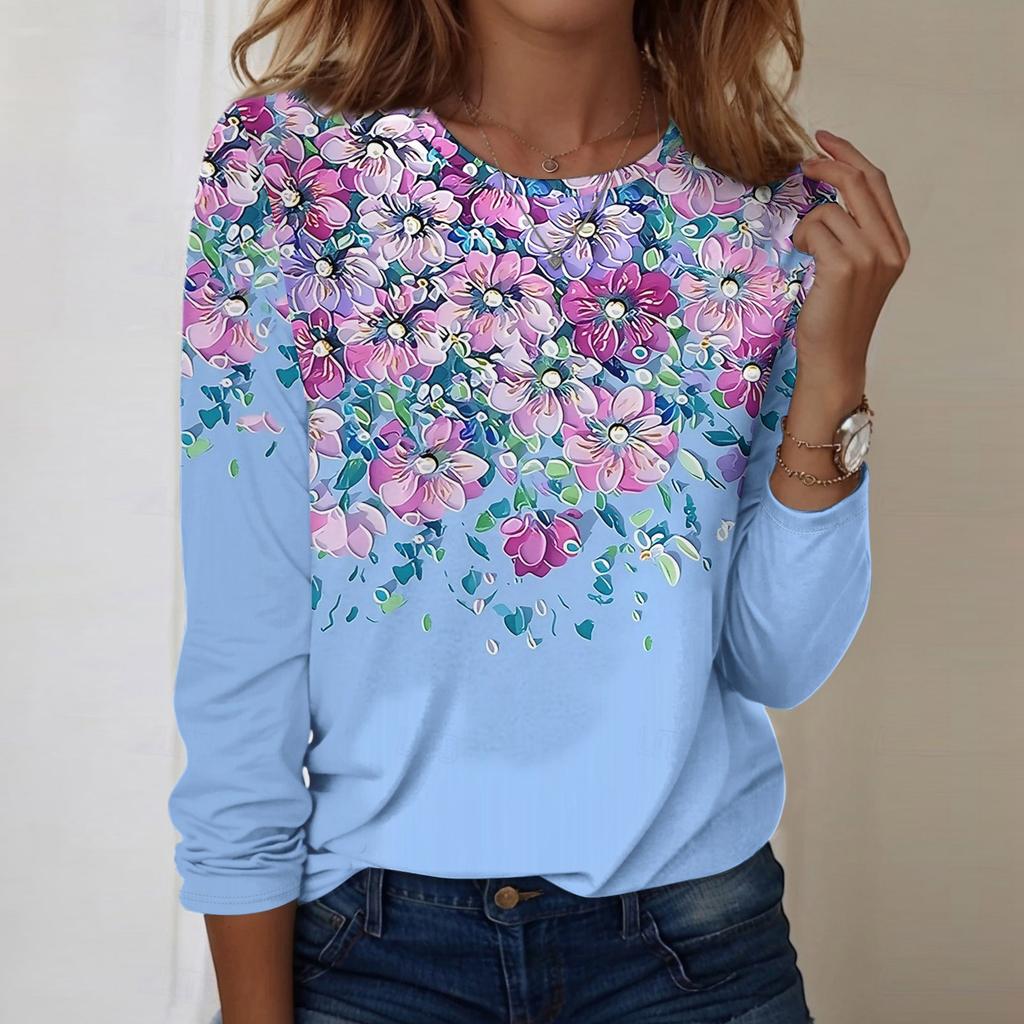 Langarmshirts für Damen, niedlicher Aufdruck, Grafik-T-Shirts, Blusen, lässig, Übergröße, Basic-Tops, Pullover