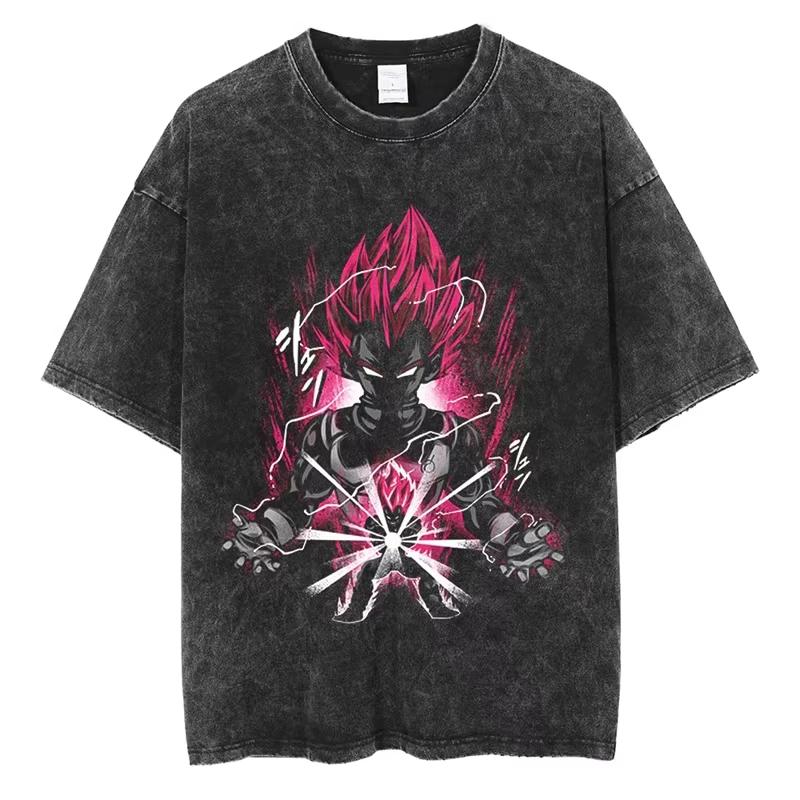 New Anime Dragon Ball Super Saiyan Washed Vintage Short Sleeved Tshirt Anime Casual Summer New Fashion Cotton Tops