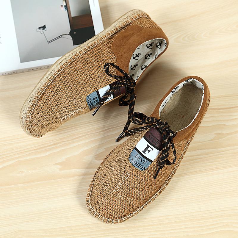 Linen Canvas Shoes Flat-Soled Single Shoes Straw Men'S Shoes Casual Hemp Sole Shoes, One-Pedal Lazy Men'S Shoes Wholesale