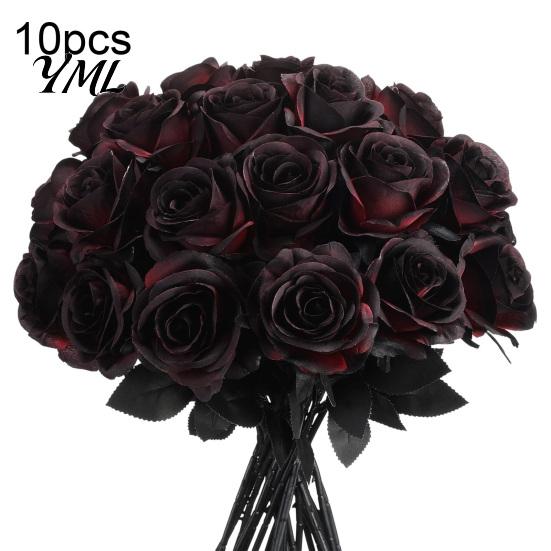 Eleganti Decorazioni da Tavolo Rose Nere Realistiche in Seta con Lunghi Steli per Centrotavola di Matrimonio, Decorazioni Finte per Laurea di Casa di Halloween, Artificiali