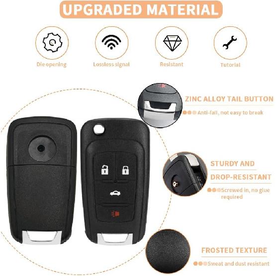 4 Button Key Fob Keyless Entry Remote Shell Case Replacement for Chevy Cruze Equinox Camaro Impala Malibu Sonic Buick Regal Verano Encore Lacrosse