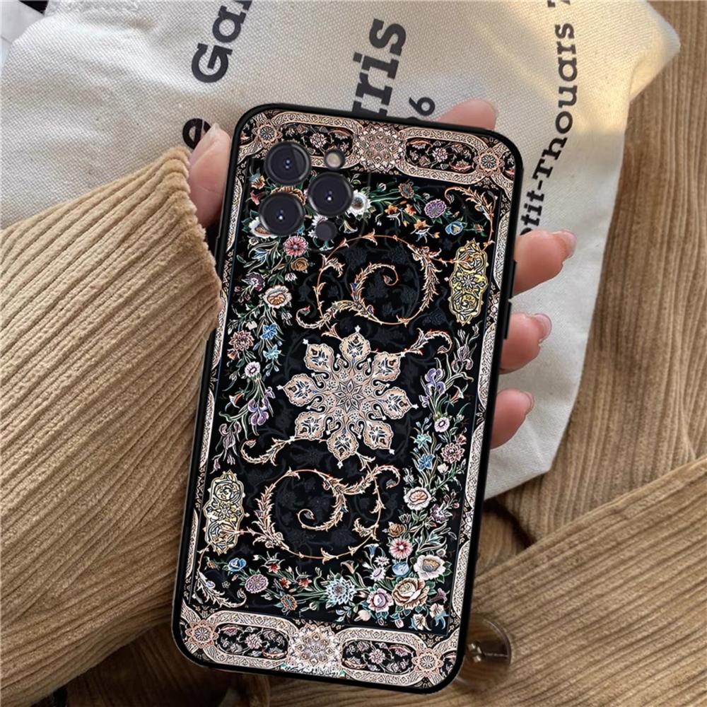 

Retro Style Persian Carpet Geometric Floral Illustration Phone Case for iPhone 17 16 15 14 13 12 11 Series Pro Max Plus iphone 15 Plus