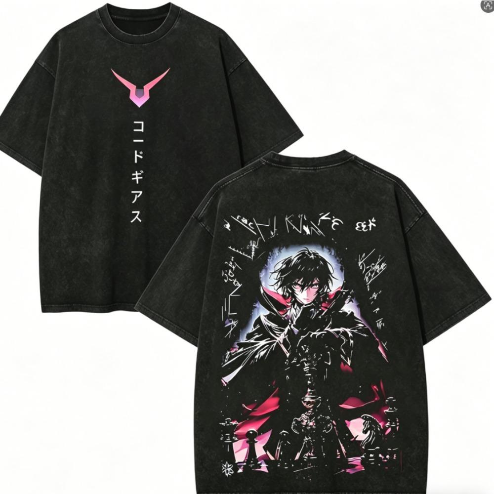 Code Geass Anime Lover Washed T-shirt Year round clothing high quality personality Clothes Plus Size Unisex New Model Couples tee