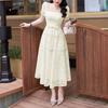 Women Casual Square Collar Summer Short Sleeve Lace Dress