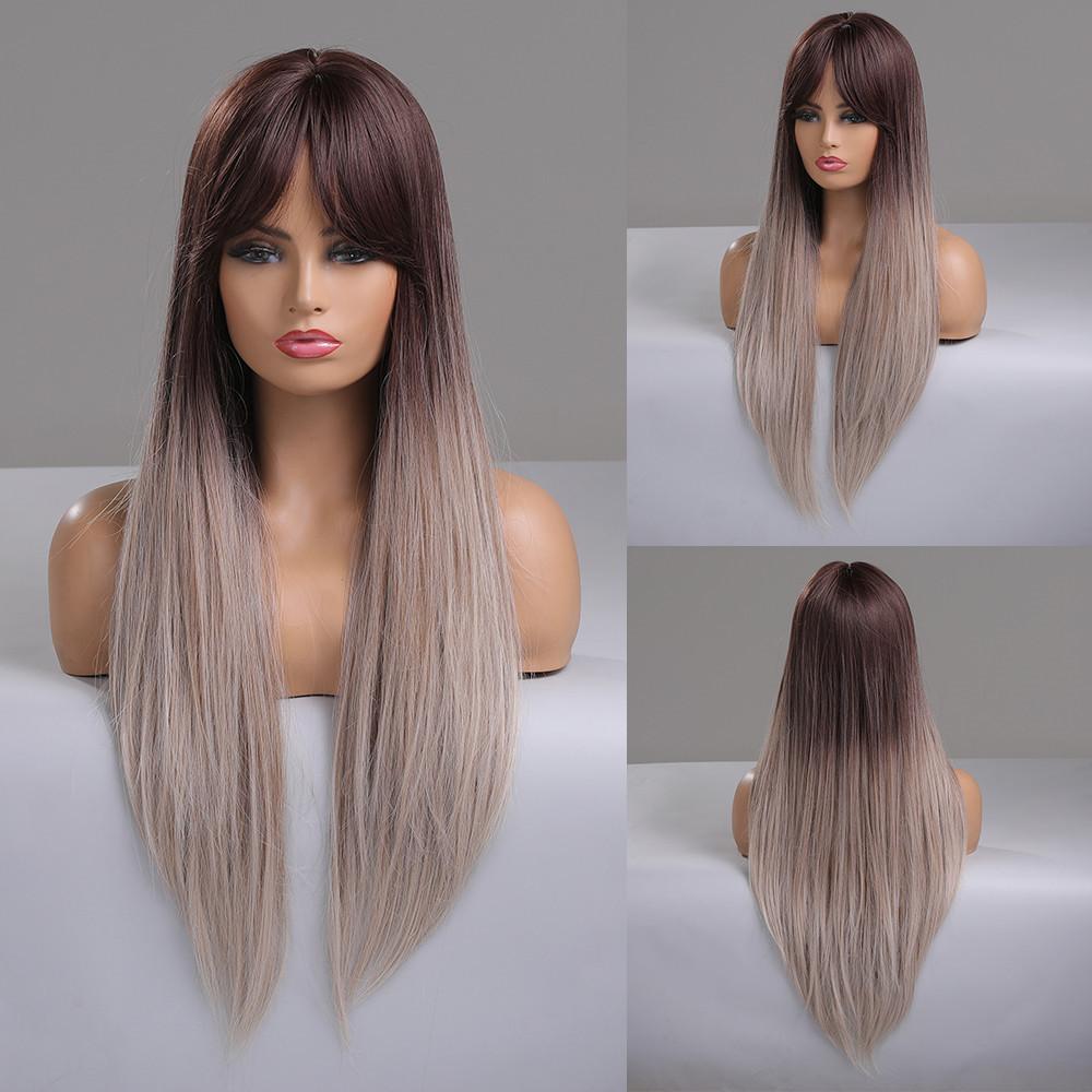 ALAN EATON Middle Part Blonde Synthetic Wigs Long Silk Straight Wig for Women Natural Looking Realistic Wig Heat Resistant Fiber