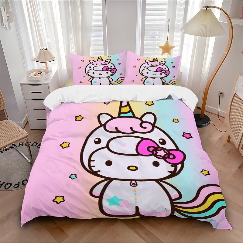 Unicorn Hello Kitty Party Print 3Pcs Bedding Setduvet Cover With 2 Bedropillowcase Home Birthday Gift