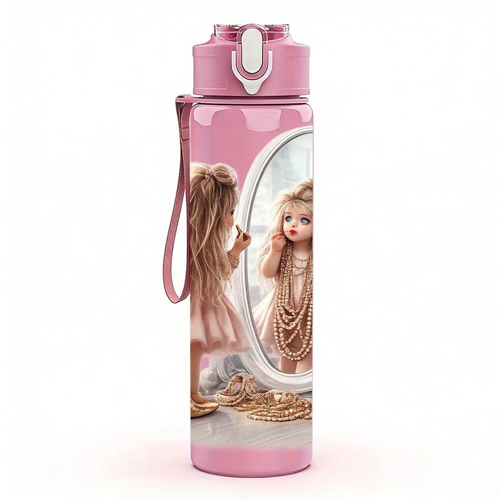 1PC Girl Mirror Fantasy Portrait Print 750ml Color Plastic Sports Water Bottle Leakproof Flip Straw Lid Suitable for Sports Office Home Use
