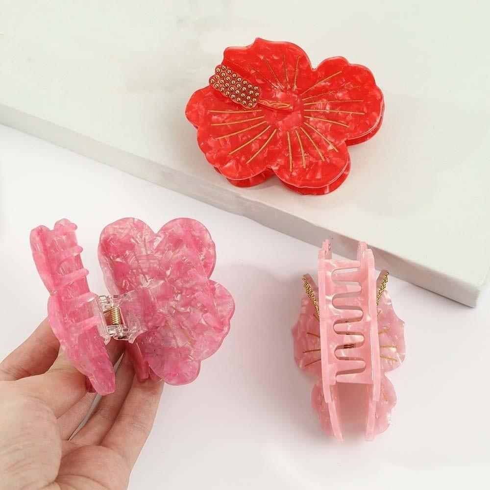 Waterproof Peach Blossom Shark Clip Japanese Style Flower Hairgrips  Ponytail Holder