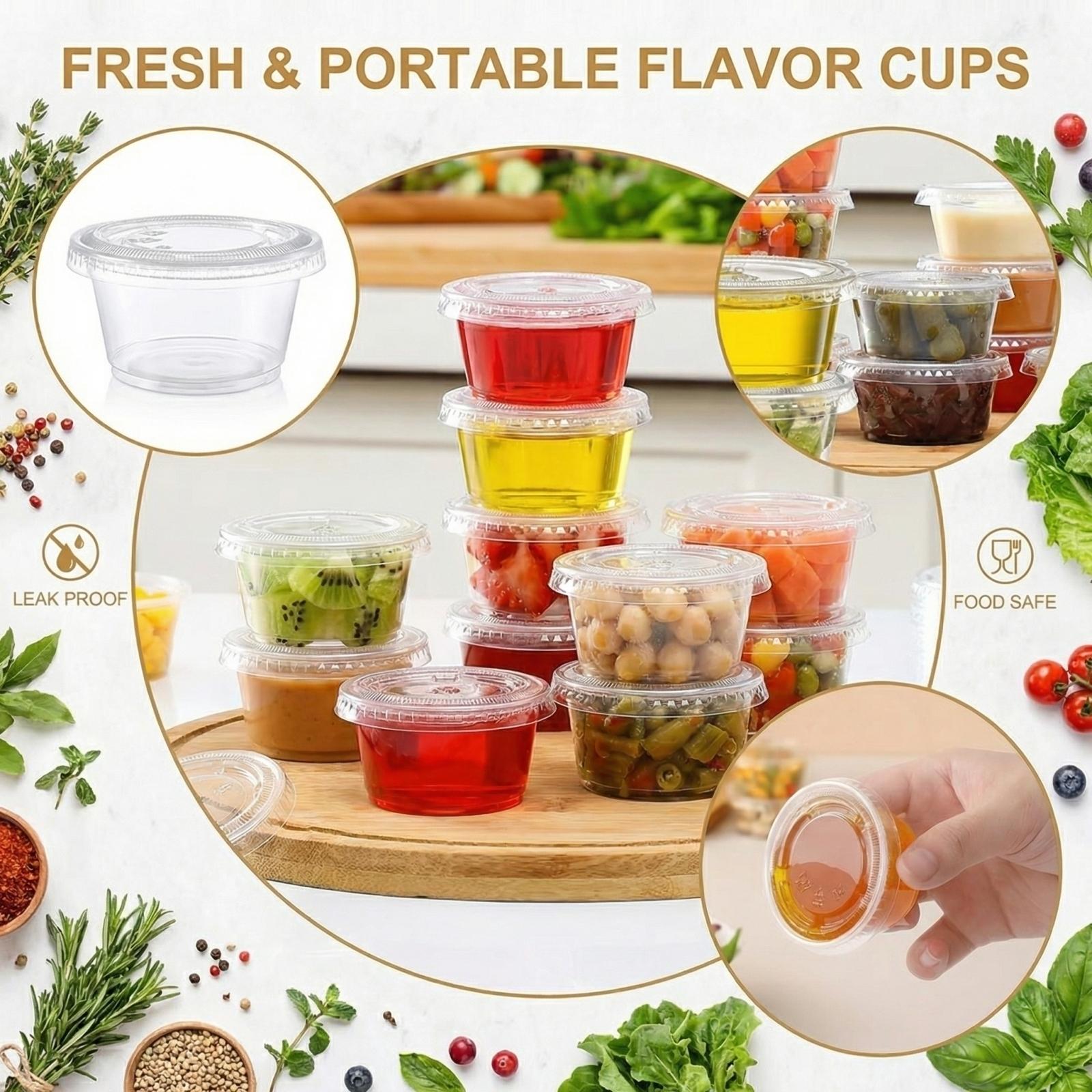 Disposable PP Cups with Lids, Condiment Containers for Dipping Sauces Salad one size
