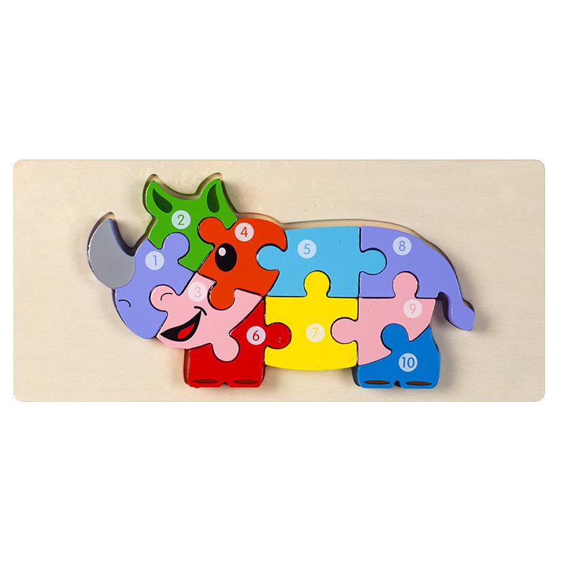 3D Wooden Buckle Puzzle: Educational Toy for Early Learning - Numbers, Transportation, and Animal Blocks