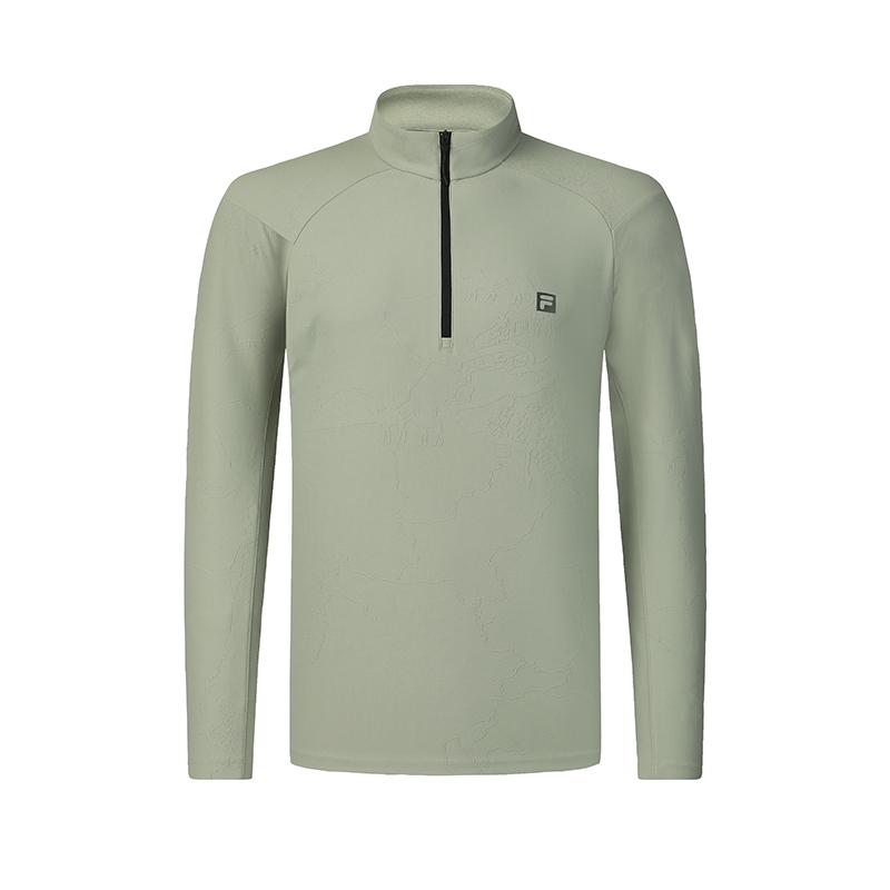 Fila Stand Collar Outdoor Half-Zip Raglan Long Sleeve T-Shirt Men Tops Moss-Green A11M517208FKK