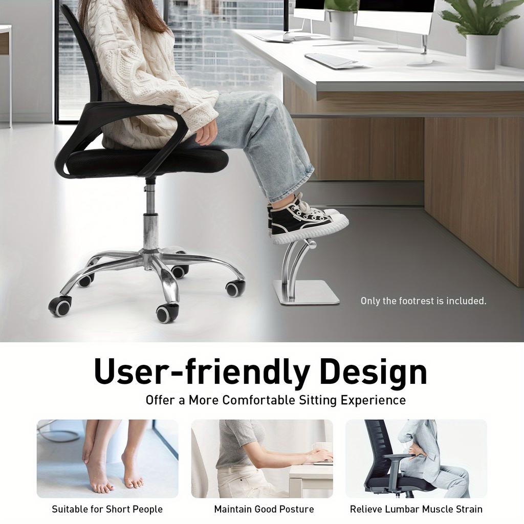 Stainless Steel Footrest – Ergonomic Salon & Home Foot Rest with Anti-Slip Base – 201 Stainless Steel – Silver