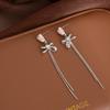 Tulip Flower Bow Long Tassel Diamond Stud Earrings Gentle Temperament Generous Earrings Sweet Earrings