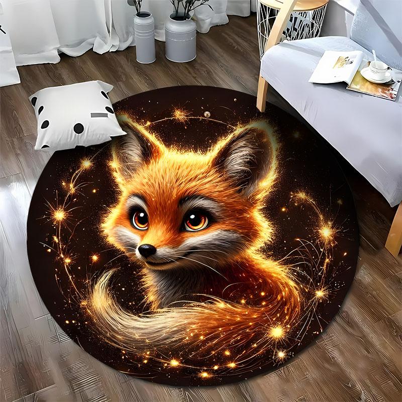 Free Shipping! Cozy Fox Design Carpet for Kids' Room Decor Round Carpet for Home Sofa Bedroom, Gift