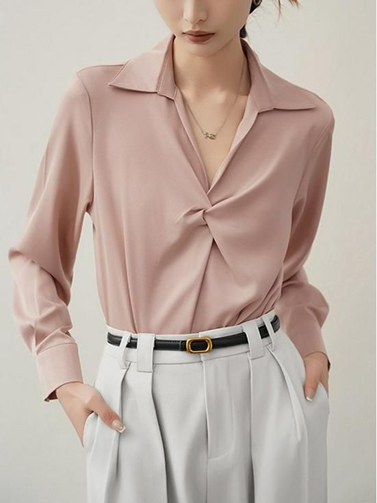 

ACHU Women s Blue Satin V-Neck Shirt - Professional & Stylish Workplace Top Medium