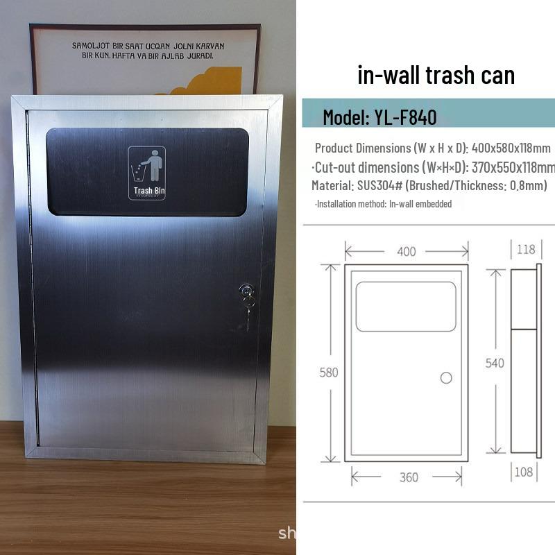 Built-in Stainless Steel 2-in-1 Bathroom Hand Dryer & Recessed Trash Bin