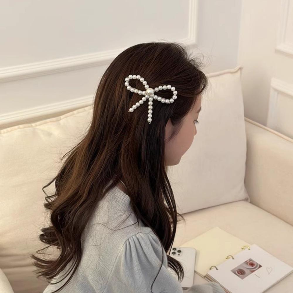 Korean version of pearl bow bangs hairpin simplicity edge clip elegant hair accessories tide