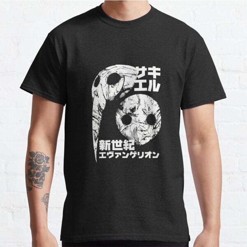 Plus Size Anime Evangelion Printed Unisex T Shirts Round Neck Cotton Tops Summer Casual Black Tees