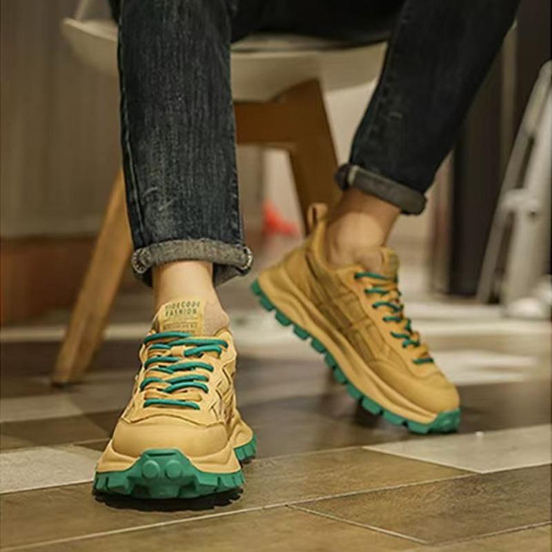 Fashion Men's Leather Lace-Up Sneakers Trendy Versatile Non-Slip Casual Shoes Mens Versatile Comfort Light Shock Shoes Zapatillas Hombre