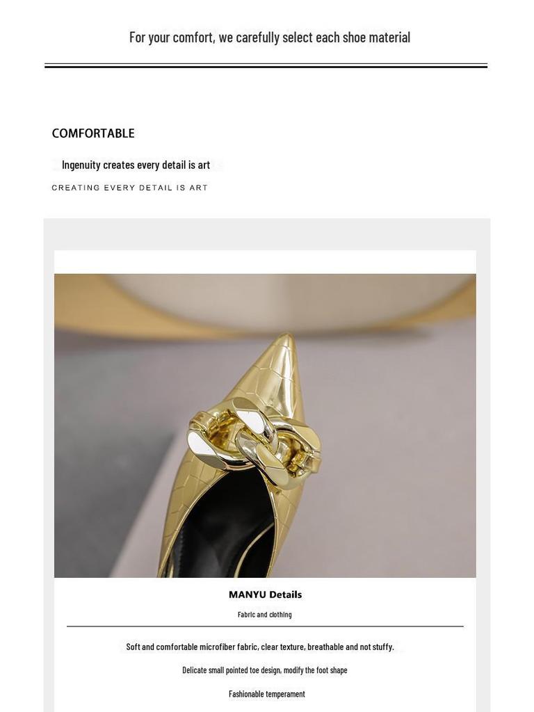 Silver Chain High Heel Baotou Sandals for Women - European & American Summer 2023 Collection