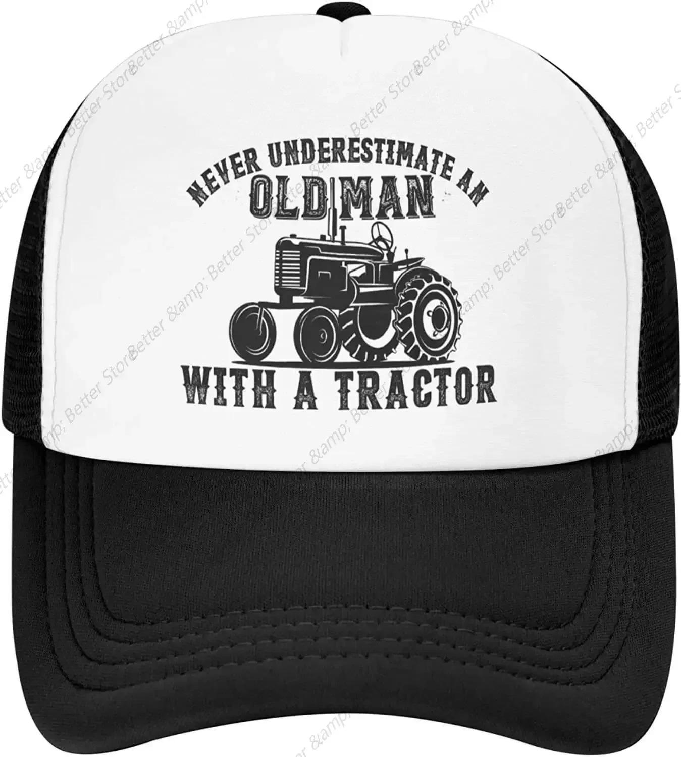 Youth Trucker Hats Funny Farmer Tractor Driver Farming Caps Baby Never Underestimate an Old Unisex with A Tractor Ball Caps Adjustable