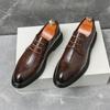Men's British Pointed-Toe Leather Brogues - Low-Top Formal Lace-Up Shoes for Business or Weddings