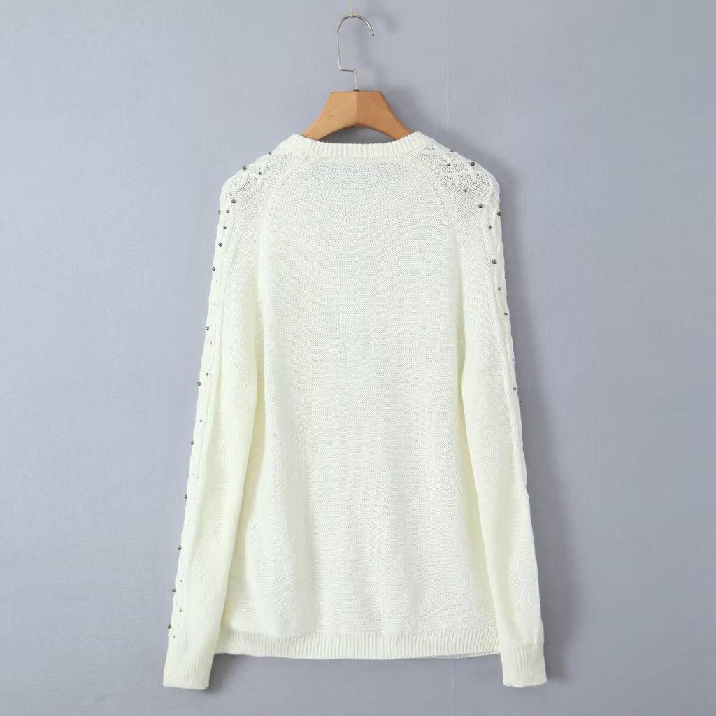 2024 Autumn Women's European & American Style Beaded Round Neck Sweater: Versatile, Fashionable & Casual
