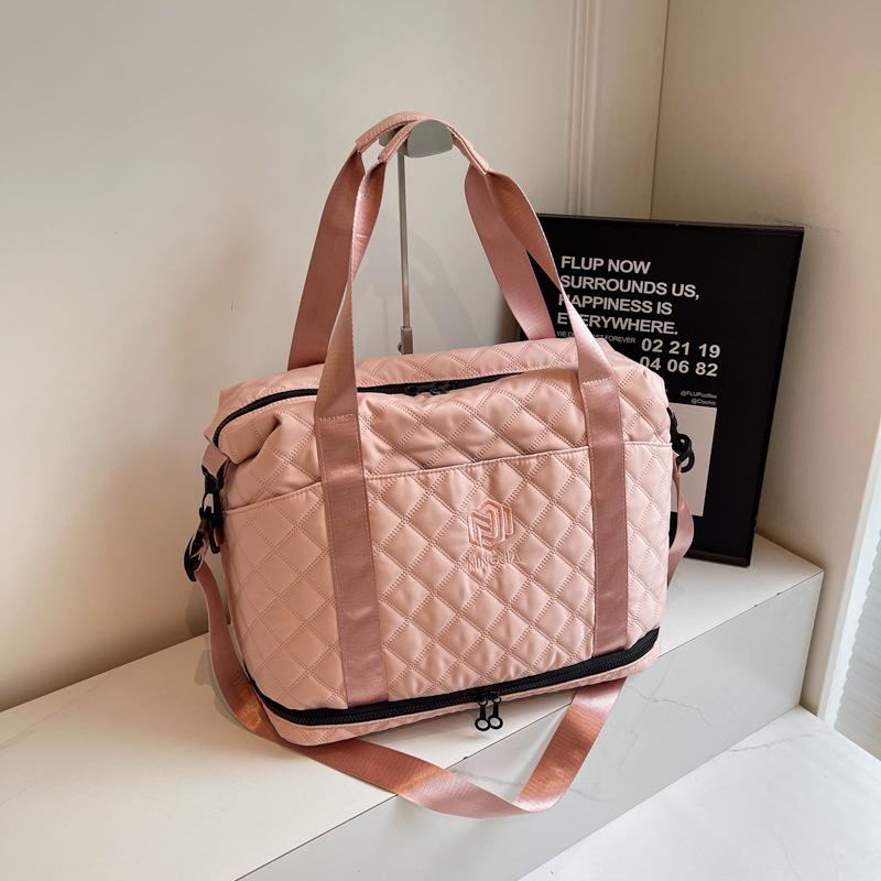 Rhombus Travel Luggage Women's Light Korean Edition Oblique Span Fitness Bag Premium Sense Large Capacity Travel Storage Bag