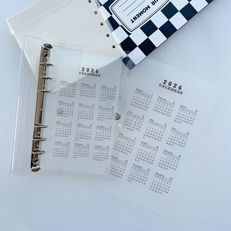 2026 A5/A6 Loose Leaf 6 Holes Calendar Separator Page Durable Transparent PP Frosted Material For Planner Time Management