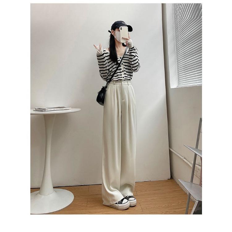 High-End Feel Grey Suit Pants with Slimming Effect for Women Spring Summer Casual Petite Height Slim Skinny Wide Leg Pants