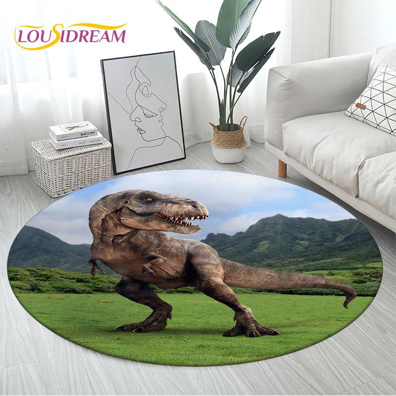 3D Cartoon Jurassic Park Dinosaur Area Rug,Round Carpet Rug for Living Room Bedroom Sofa Decor,Children Play Non-slip Floor Mat