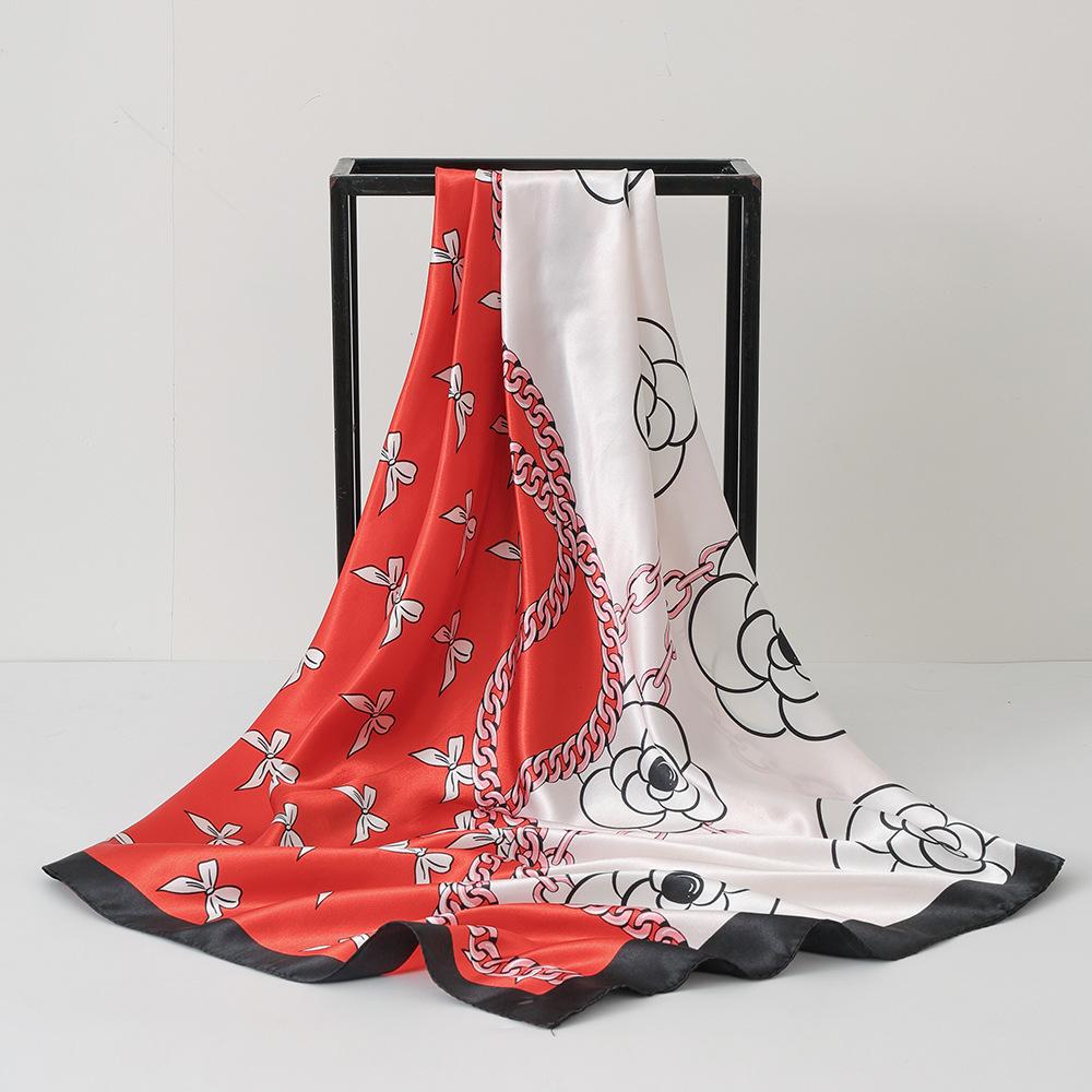 Printed Flower Square Scarf Women Silk Imitation Satin Wraps Line Foulard Headband Designers Bandana Hair Wrap 90*90Cm