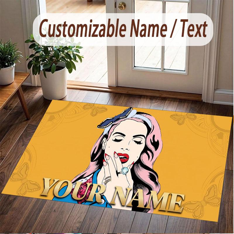 Custom Name Crystal Velvet Rug,Lana Del Rey Comfortable Anti Slip Floor Mat For Room Decoration