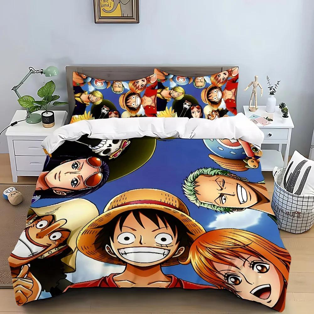 One Piece Luffy Poszwa na kołdrę Poszewka na poduszkę Domowy Zestaw poszwy na kołdrę, Zestaw pościeli Anime Boy 2/3 szt. Dekoracja sypialni, Prezent dla chłopca
