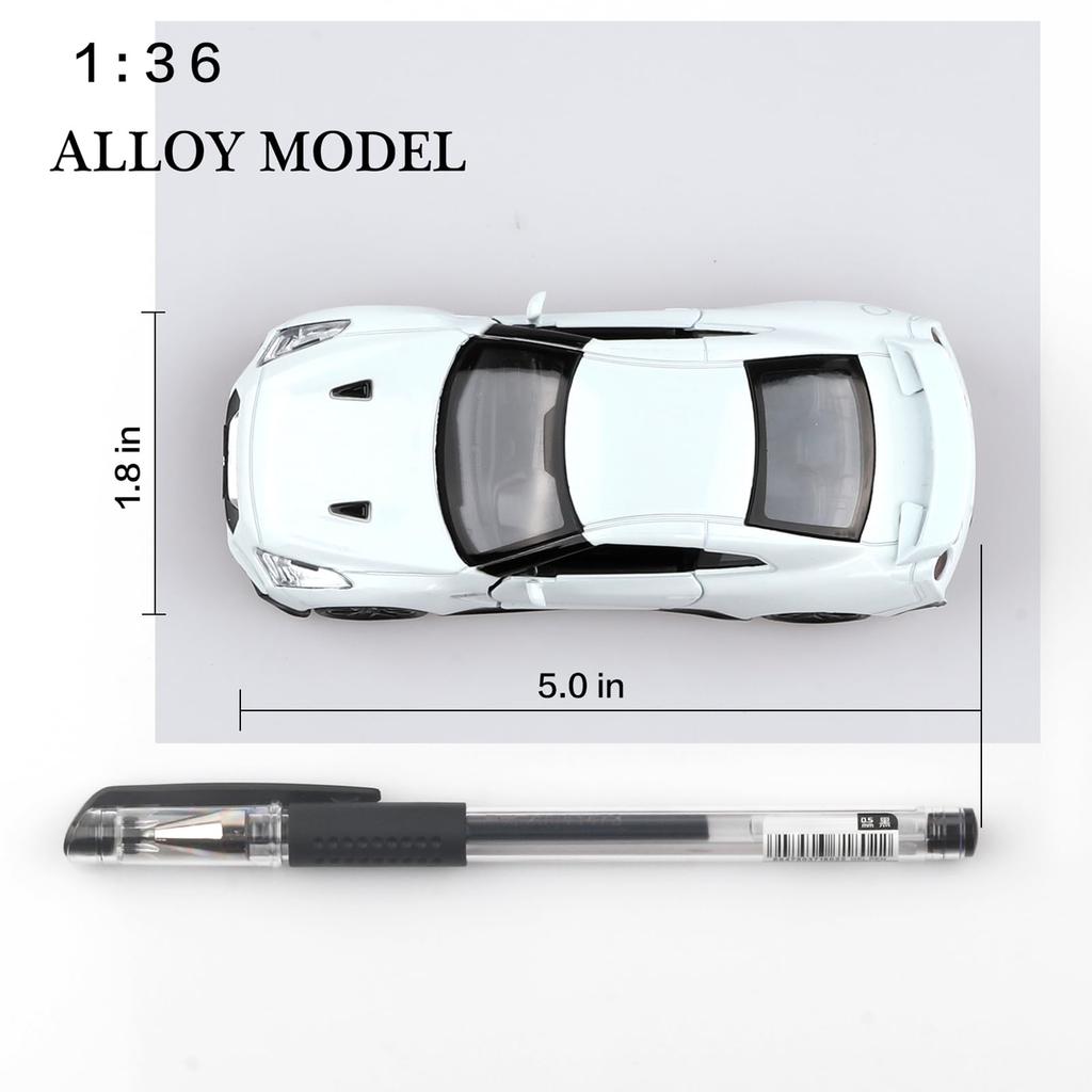 TOKAXI 1/36 Scale Nissan GTR R35 Diecast Model Car, Pull-Back Model, Nissan GTR Toy Car, Gift for Boys and Girls, White