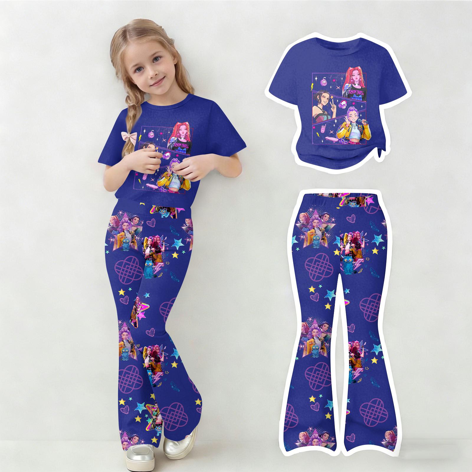 

Children s Summer Sports T-Shirt And Bell-Bottom Pants Two-Piece Athletic Set Short Printed Clothing Set 140