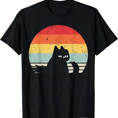 Vintage Black Bored Cat Meh Mouse Black Cat Women Men Retro T-Shirt