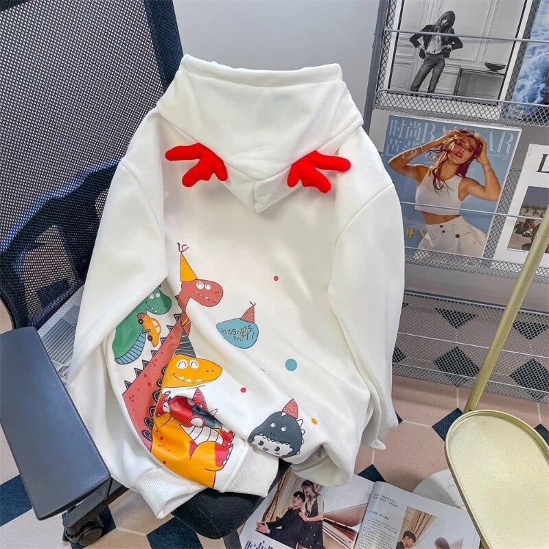 

Рождественский женский свитер с милым принтом, женский повседневный пуловер, осенне-зимний модный винтажный свободный теплый топ с капюшоном