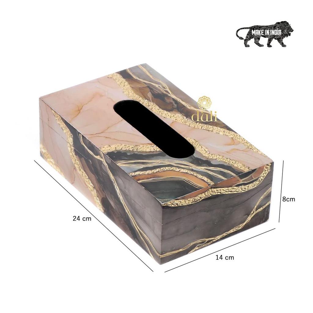 MDF Tissue Box for Table (23 X 14 X 8 Cm, Silver Marble),  Duli
