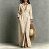 Europe, America, autumn and winter new casual style long dress fashion bag solid color button long sleeve lapel dress