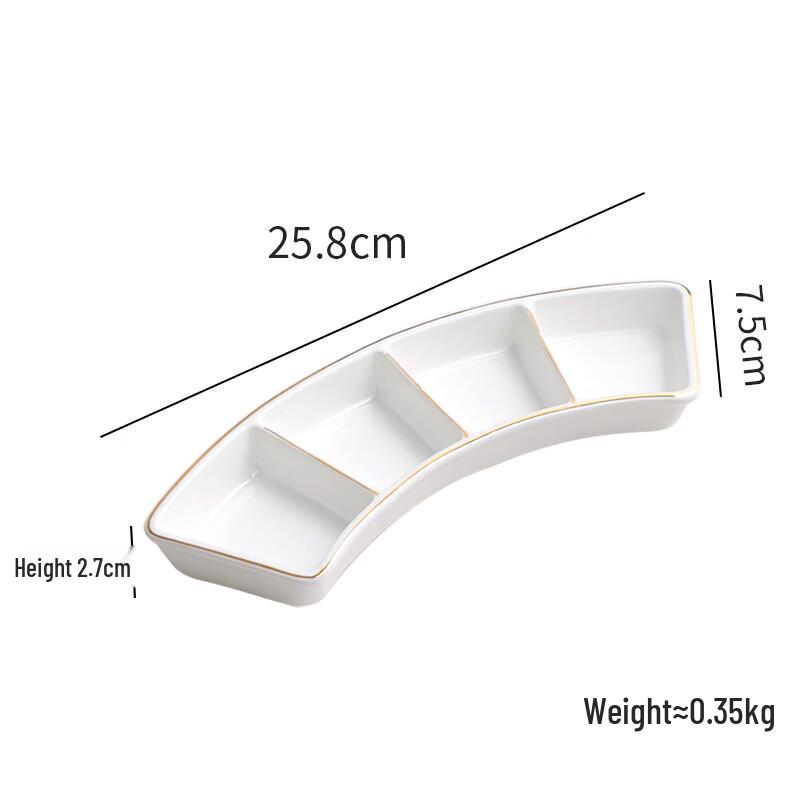 Ceramic Multi-Compartment Sauce Dish with Gold Rim