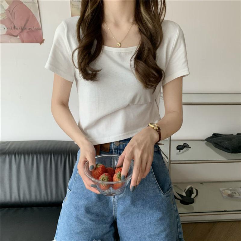 

Трендовый летний женский топ с квадратным вырезом и короткими рукавами - Приталенный и универсальный крой 2XL белый